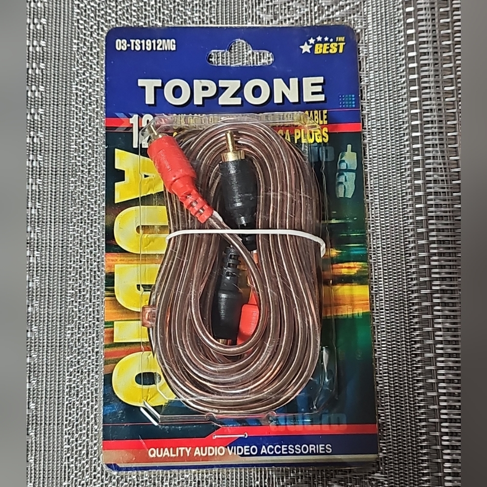 TOPZONE 12ft‎ 24K Gold Deluxe Shielded Stereo Cable 2 RCA To 2 RCA Plugs